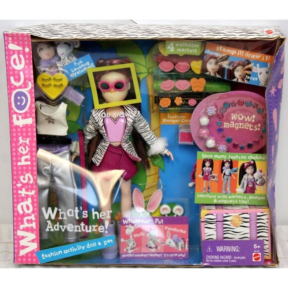 New Vtg What's Her Face Adventure Fashion Activity Doll & Pet Craft Marker Toy - Picture 1 of 16
